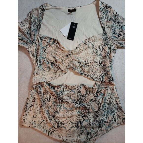 AFRM Neutral Aqua Snake Print Long Sleeve Cutout Bodysuit Size XL - Picture 15 of 16